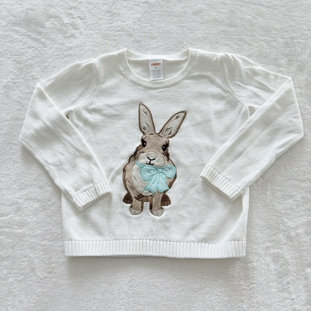 Gymboree Girls 5T‎ White Bunny Rabbit Sweater Easter Long Sleeve Cotton Cute